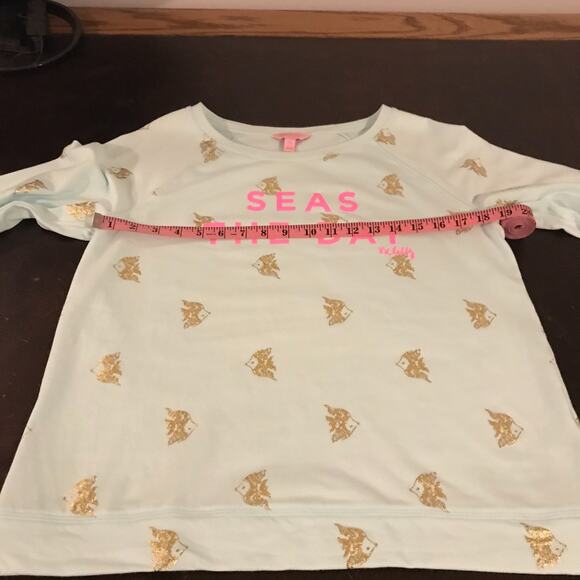 Lilly Pulitzer Braydon Pullover UPF 50+ Pink Sunset Seas the Day Graphic - MED - Picture 7 of 11